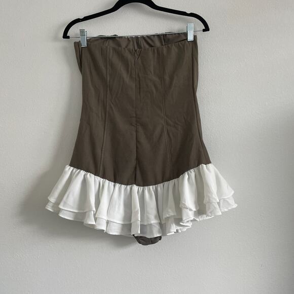 Innovare Denim Dress Olive Green Abilene Ruffle Strapless Corset Mini Coquette - Picture 7 of 8